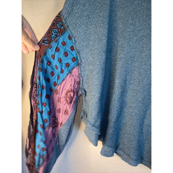 We The Free Sweater Boho thermal Paisley patchwork Drop Shoulder M hippie - Picture 9 of 10